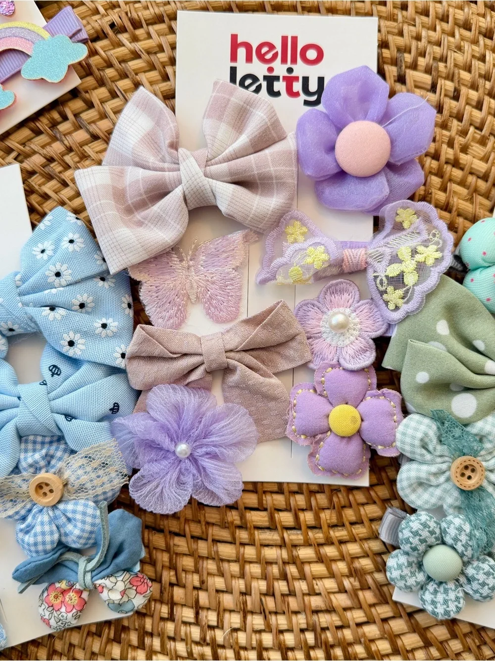 Pastel Floral & Bow Hair Clip Set - Pink, Lavender, Blue, Pink, Green, Yellow